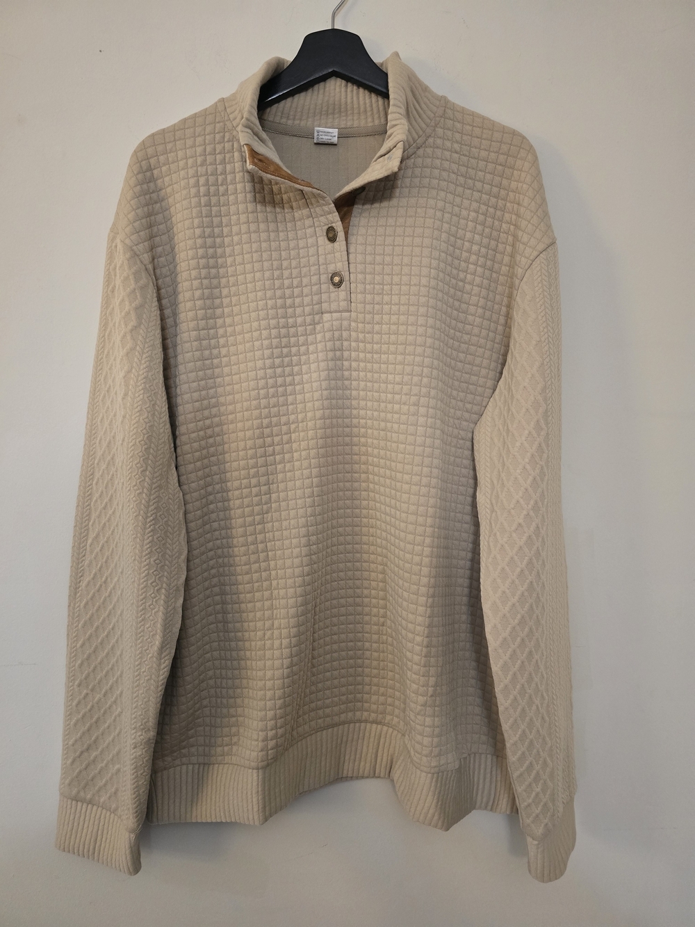 Mens Beige Quilted Pullover Sweater